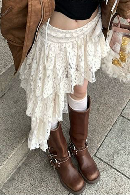 Casual Street Lace Irregular High Waist Solid Color Bottoms