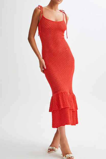 Sexy Hollow Out Ruffle U Neck Sling Dresses