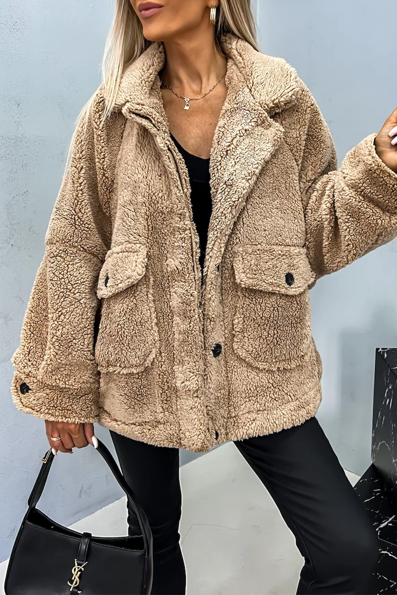 Casual Buttons Fluffy Turndown Collar Outerwear