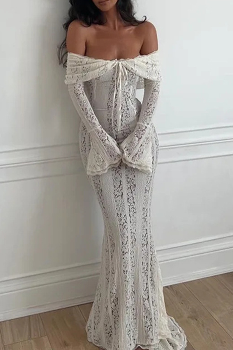 Sexy Lace Hollow Out Off Shoulder Lace Dress Dresses