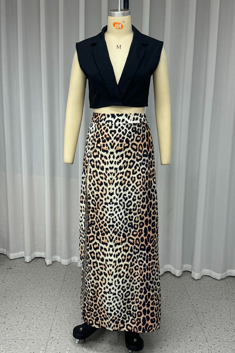 Casual Street Leopard Slit V Neck Sleeveless Two Pieces