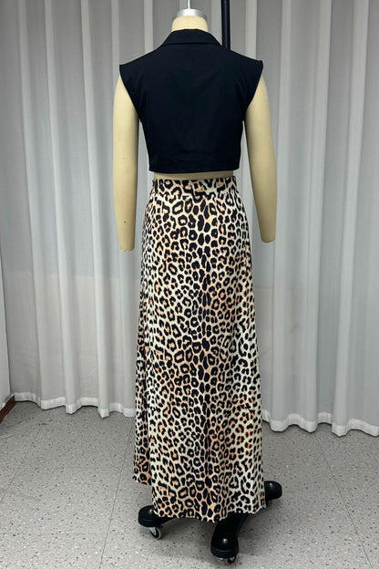 Casual Street Leopard Slit V Neck Sleeveless Two Pieces