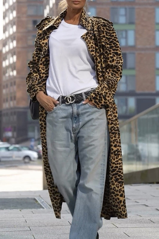 Casual Street Leopard Patchwork Turndown Collar Outerwear