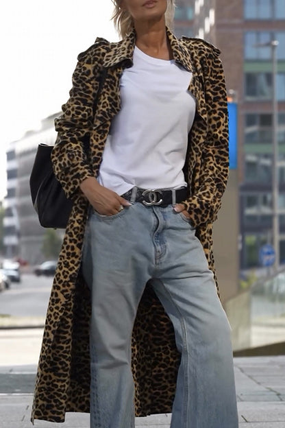 Casual Street Leopard Patchwork Turndown Collar Outerwear