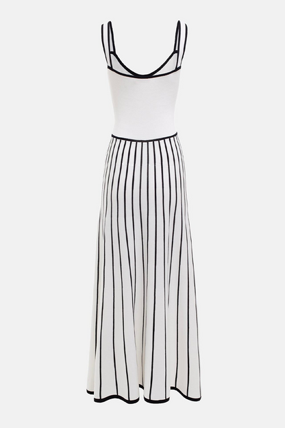 Sexy Stripe Weave Contrast Square Neck Sling Dresses