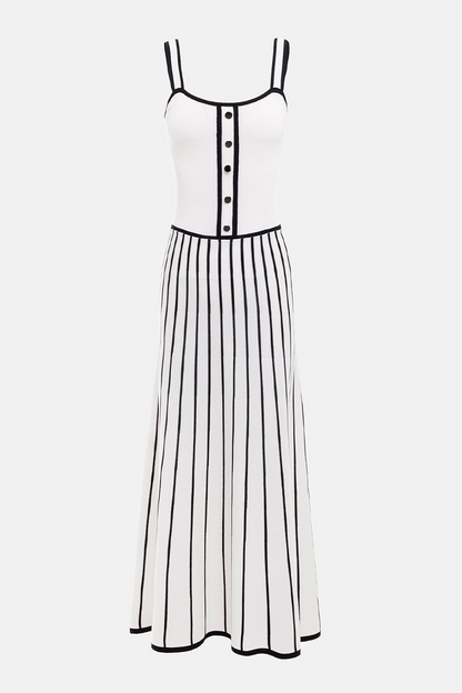 Sexy Stripe Weave Contrast Square Neck Sling Dresses