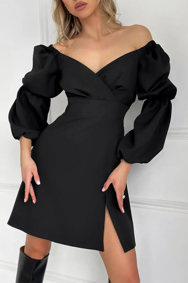 Sexy Slit Ruched V Neck Waist Skirt Dresses