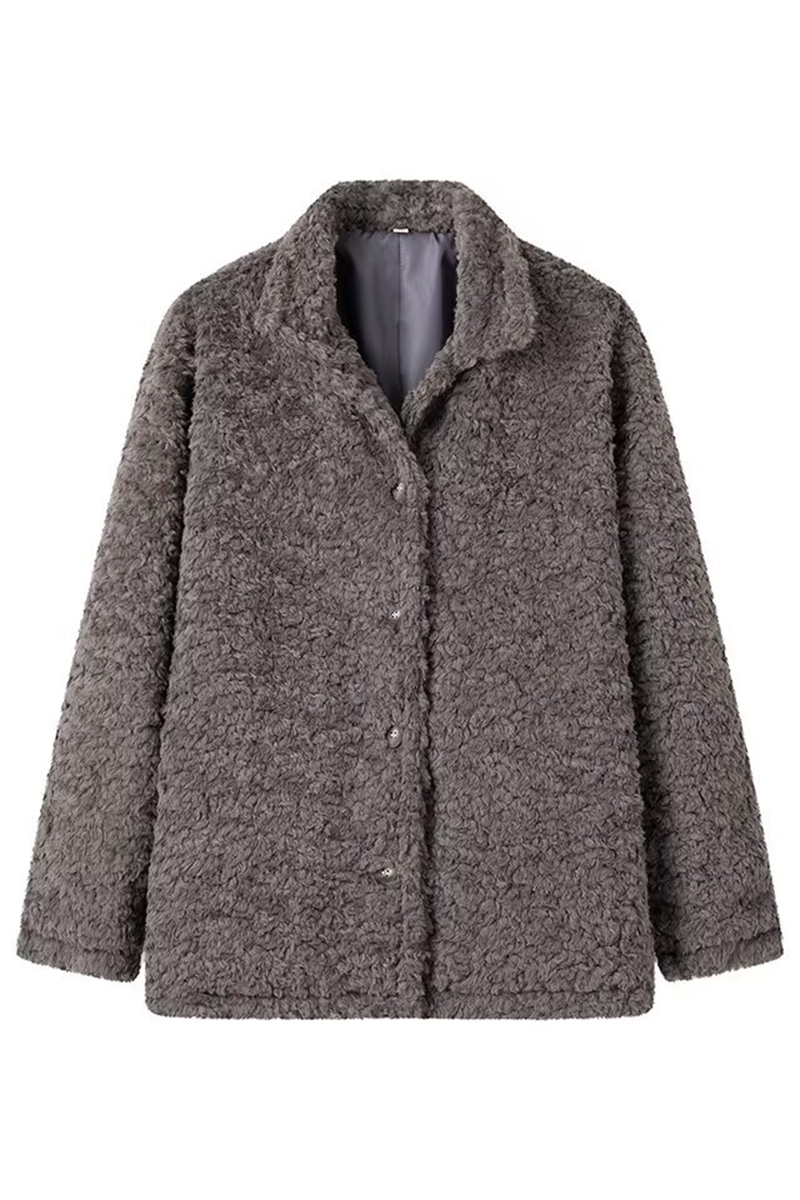 Casual Street Buttons Fluffy Turndown Collar Outerwear(3 Colors)