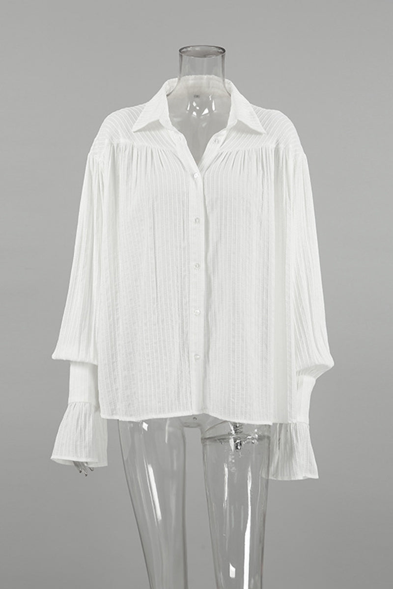 Casual Jacquard Buttons Texture Turndown Collar Blouses