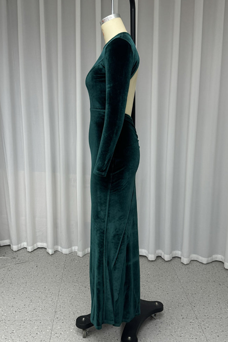 Sexy Prom Backless Velvet O Neck Evening Dresses