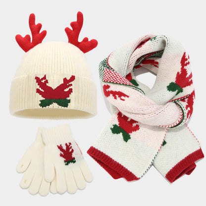 Christmas Reindeer Antler Scarf Hat Gloves Three Piece Set