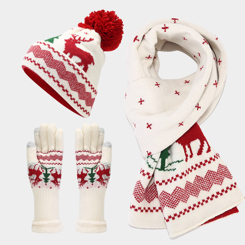 Christmas Reindeer Pattern Pattern Hat Scarf Gloves Set