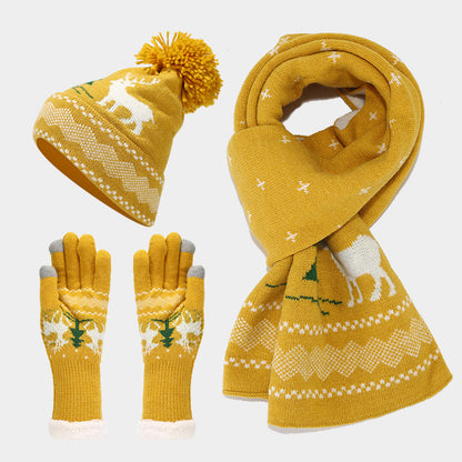 Christmas Reindeer Pattern Pattern Hat Scarf Gloves Set