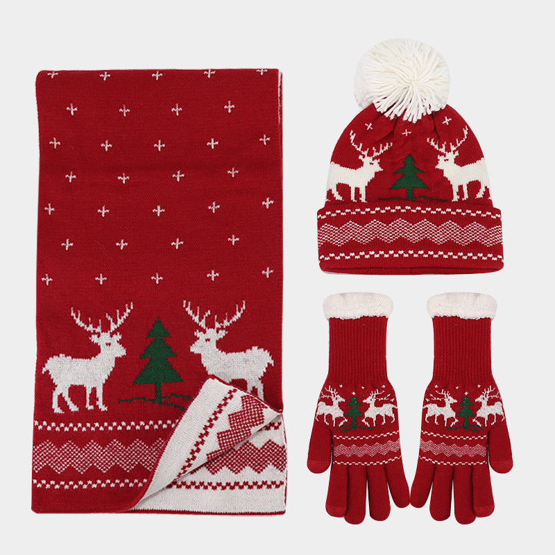 Christmas Reindeer Pattern Pattern Hat Scarf Gloves Set