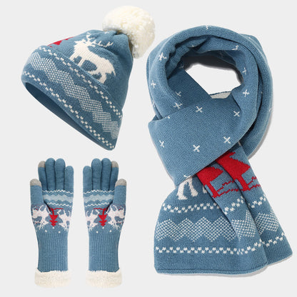 Christmas Reindeer Pattern Pattern Hat Scarf Gloves Set