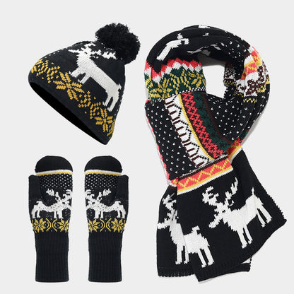 Christmas Reindeer Pattern Pattern Hat Scarf Gloves Set