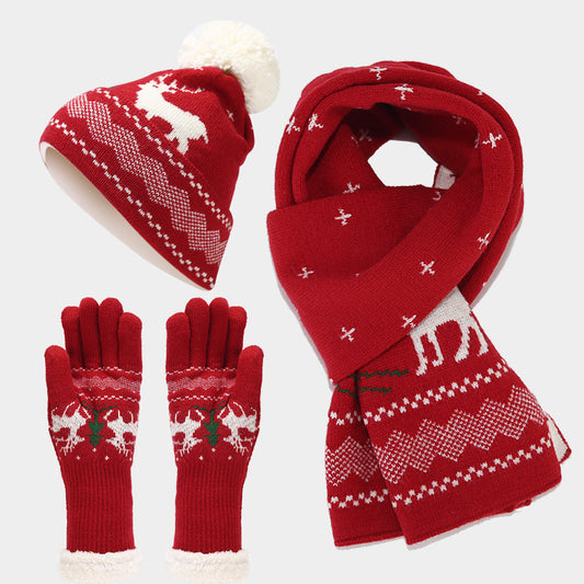 Christmas Reindeer Pattern Pattern Hat Scarf Gloves Set