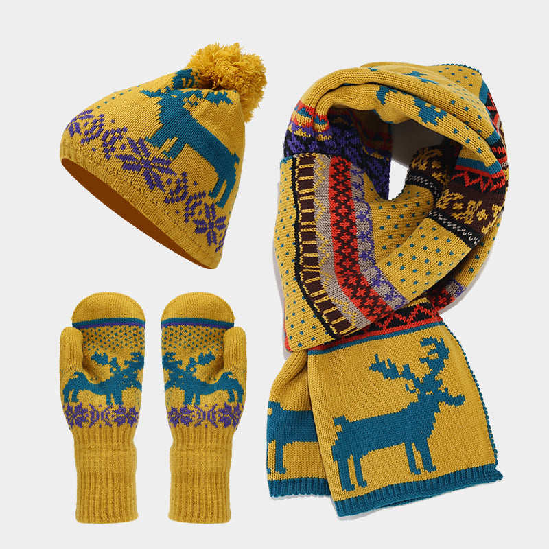 Christmas Reindeer Pattern Pattern Hat Scarf Gloves Set