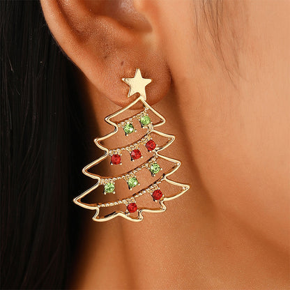 Daily Christmas Tree Hollow Out Rhinestone Decor Earrings(9 Colors)