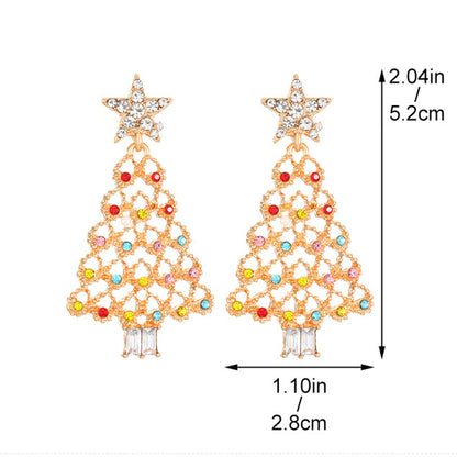 Daily Christmas Tree Hollow Out Rhinestone Decor Earrings(9 Colors)