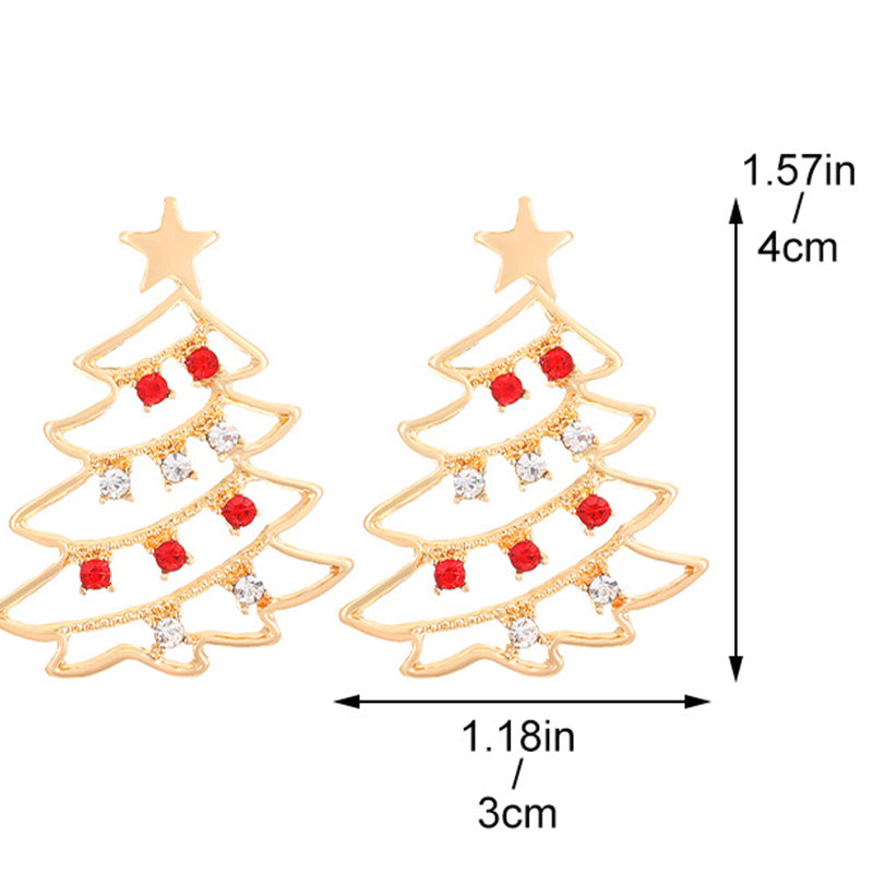 Daily Christmas Tree Hollow Out Rhinestone Decor Earrings(9 Colors)