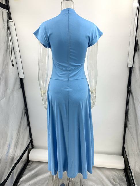 Elegant Pocket Slit Zipper Half A Turtleneck Long Dresses