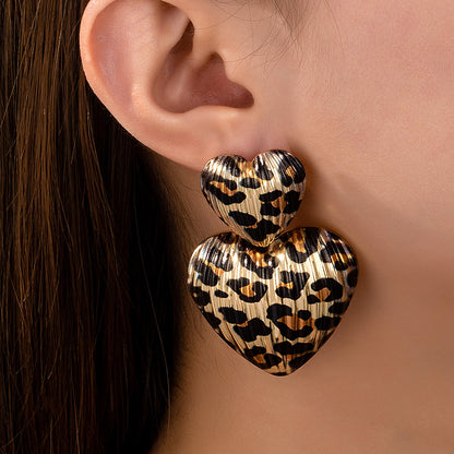 Daily Leopard Print Heart-shaped Earrings