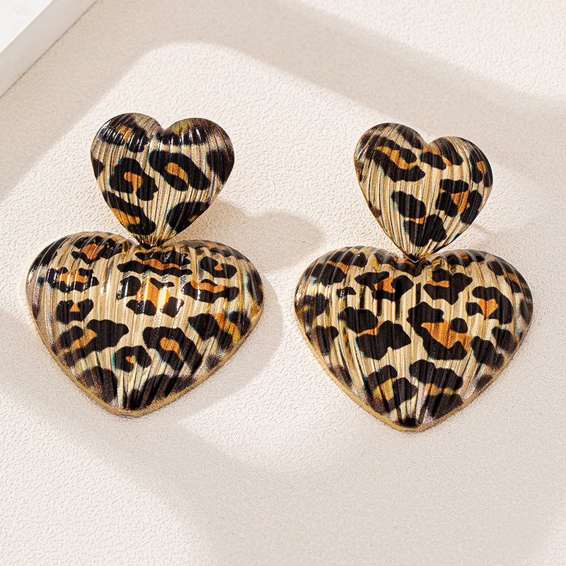 Daily Leopard Print Heart-shaped Earrings