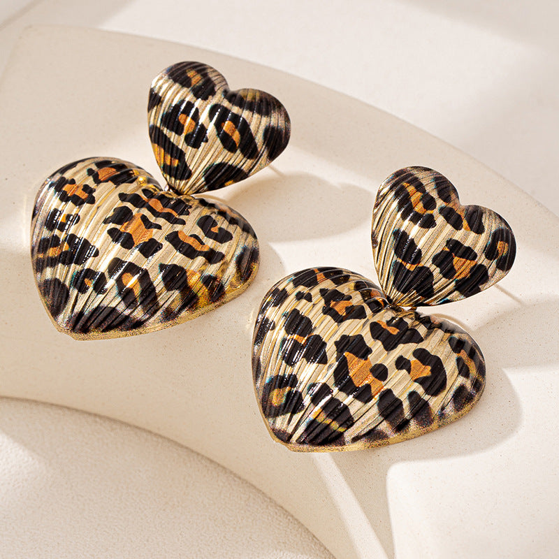 Daily Leopard Print Heart-shaped Earrings