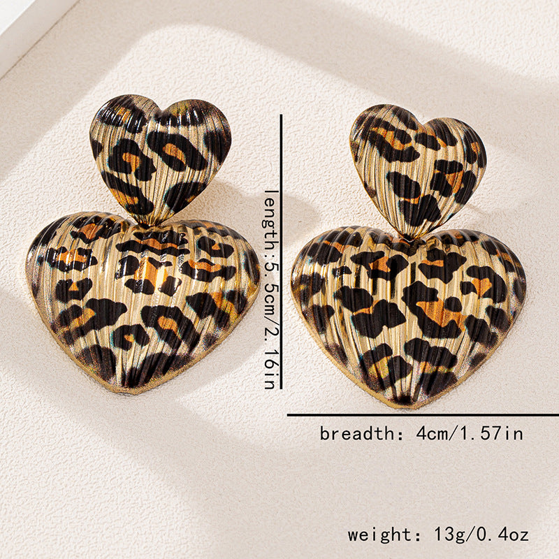 Daily Leopard Print Heart-shaped Earrings