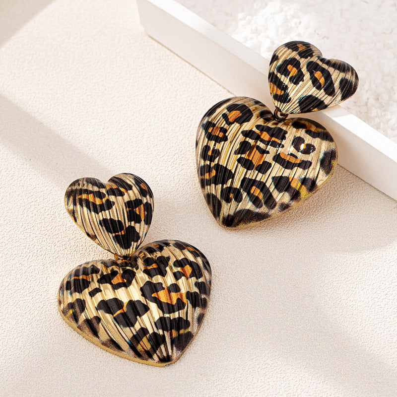 Daily Leopard Print Heart-shaped Earrings