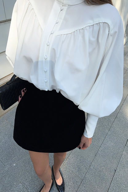 Elegant Buttons Mandarin Collar Blouses