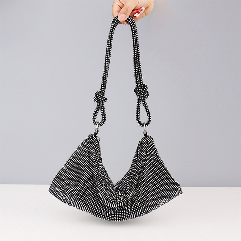 Party Solid Color Hot Drill Zipper Shoulder Bags