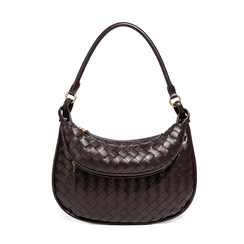 Casual Solid Color Zipper Weave Handbags