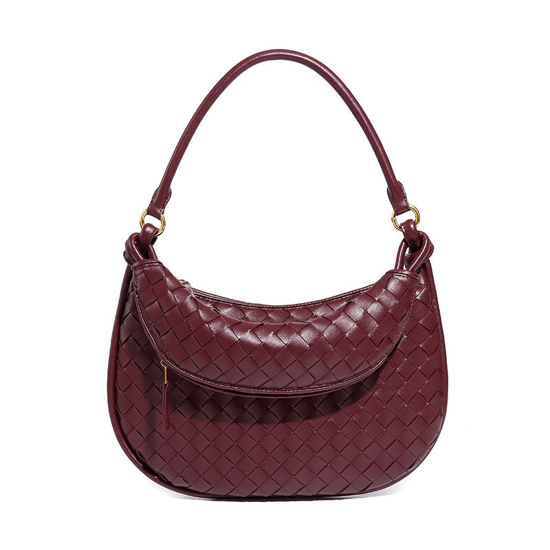 Casual Solid Color Zipper Weave Handbags