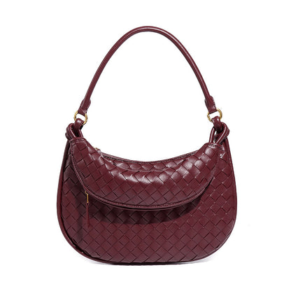 Casual Solid Color Zipper Weave Handbags