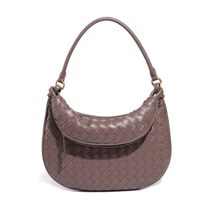 Casual Solid Color Zipper Weave Handbags