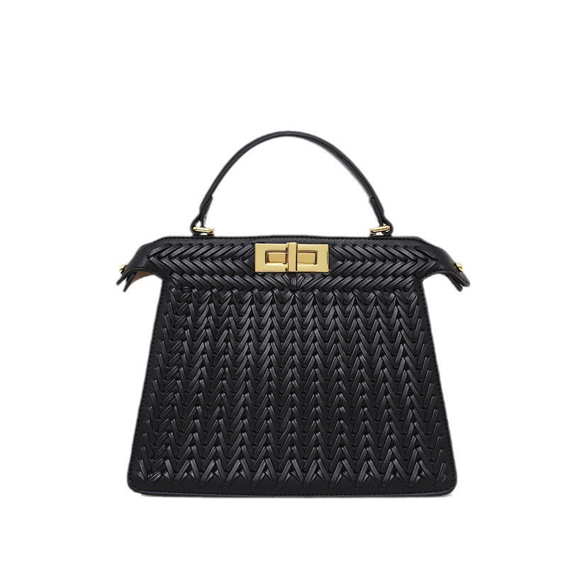 Celebrities Solid Color Zipper Weave Handbags