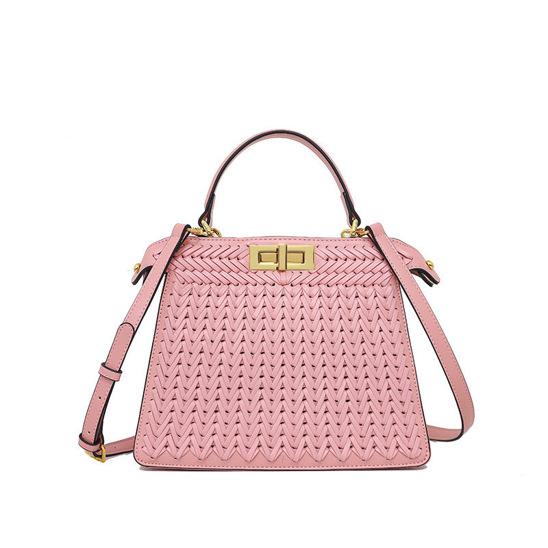 Celebrities Solid Color Zipper Weave Handbags