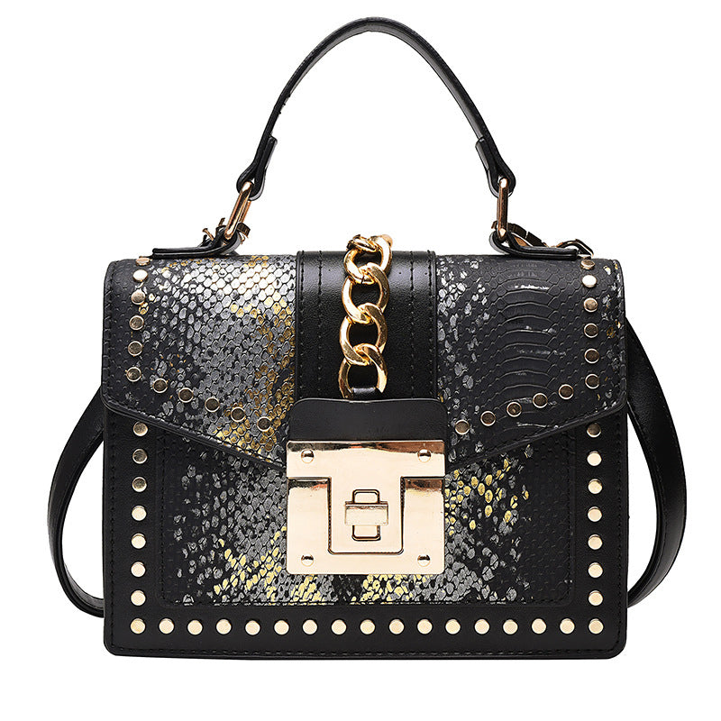 Casual Snakeskin Print Rivets Patchwork Crossbody Bags