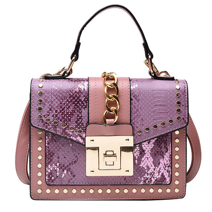 Casual Snakeskin Print Rivets Patchwork Crossbody Bags