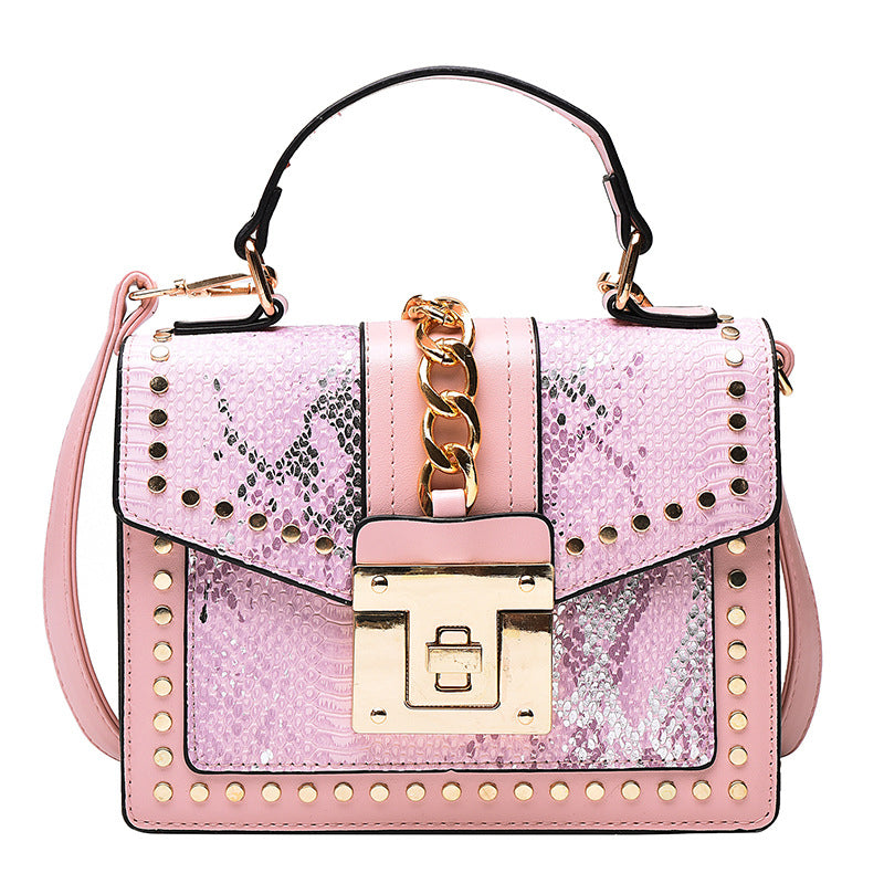 Casual Snakeskin Print Rivets Patchwork Crossbody Bags