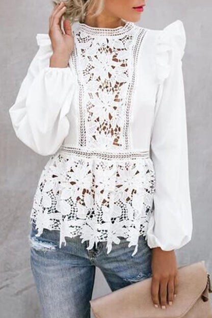 Fashion Sexy Solid Hollowed Out Patchwork O Neck Tops