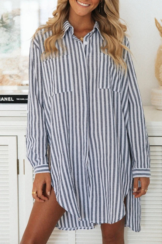 Fashion Street Striped Patchwork Turndown Collar Blouses(3 Colors)