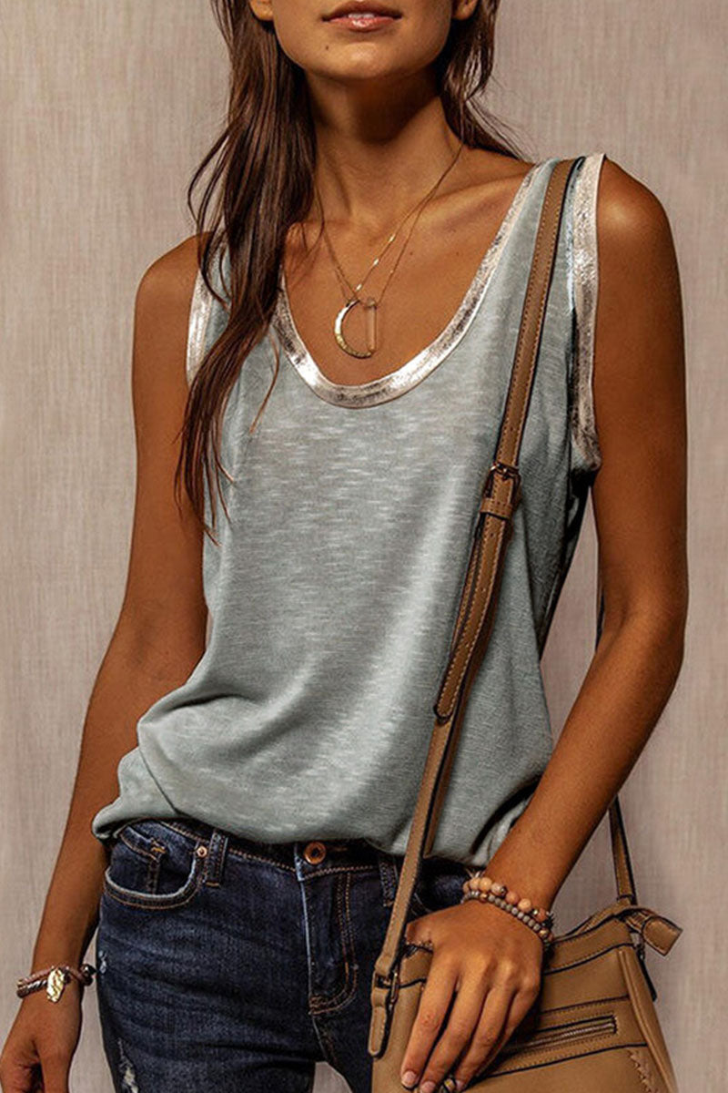 Fashion Casual Solid Patchwork U Neck Tops