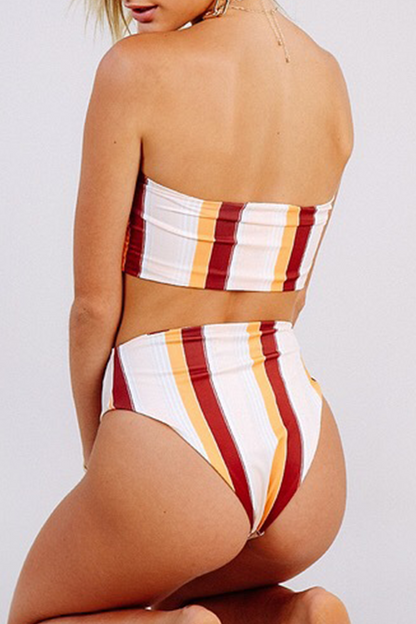 Sexy Vacation Color Lump Contrast Swimwears
