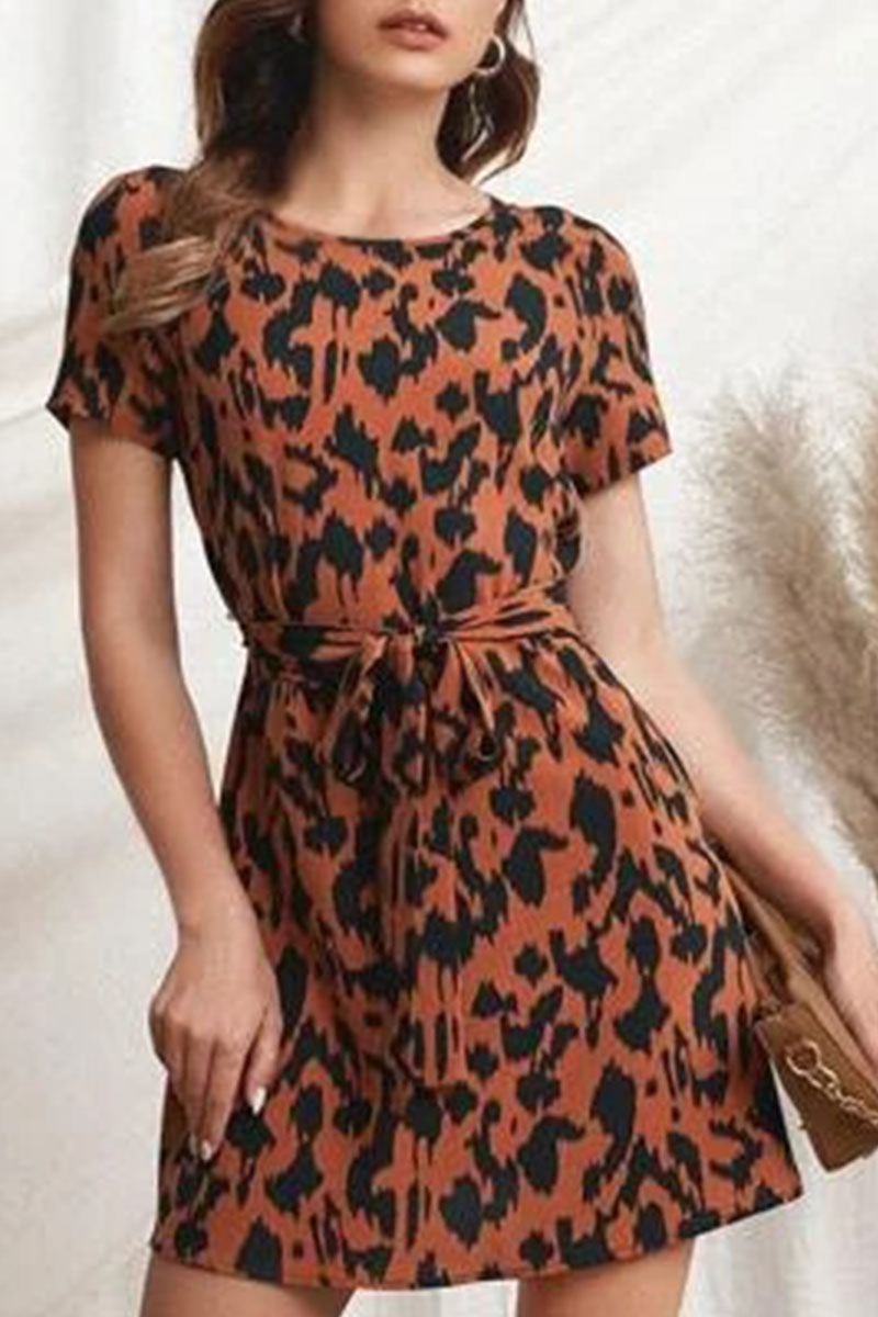Fashion Street Leopard Patchwork O Neck A Line Dresses