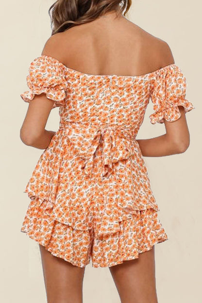 Fashion Street Print Patchwork Off the Shoulder Loose Rompers(8 Colors)