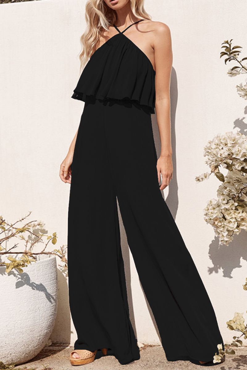 Fashion Elegant Solid Patchwork Flounce Straight Jumpsuits