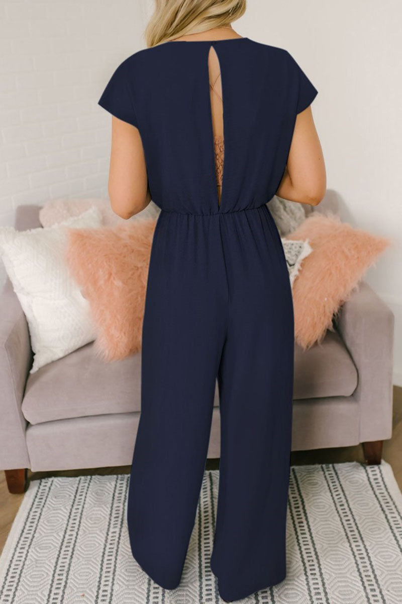 Fashion Street Solid Backless V Neck Loose Jumpsuits(3 Colors)